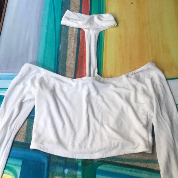 naked wardrobe Tops - Naked Wardrobe White Crop Top with Collar